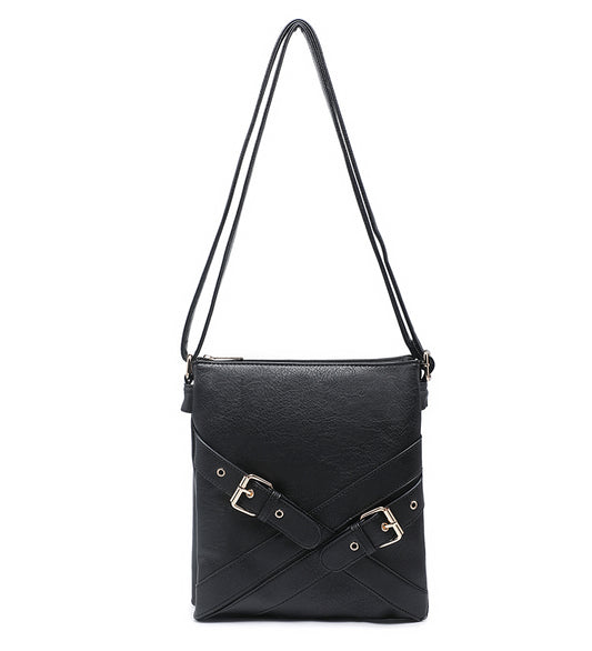 Black Ladies Crossbody Bag With Cross Buckle Detail