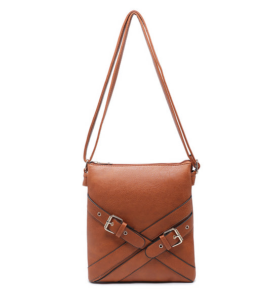 Brown Ladies Crossbody Bag With Cross Buckle Detail