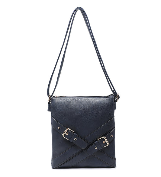 Dark Blue Ladies Crossbody Bag With Cross Buckle Detail