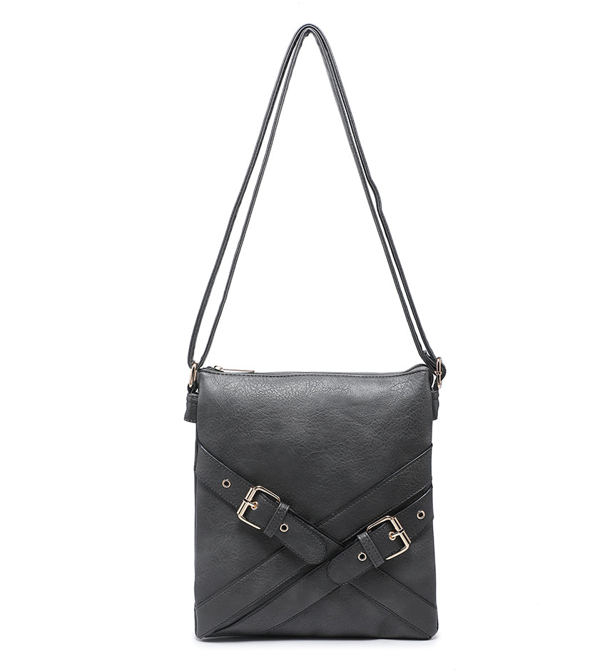 Grey Ladies Crossbody Bag With Cross Buckle Detail
