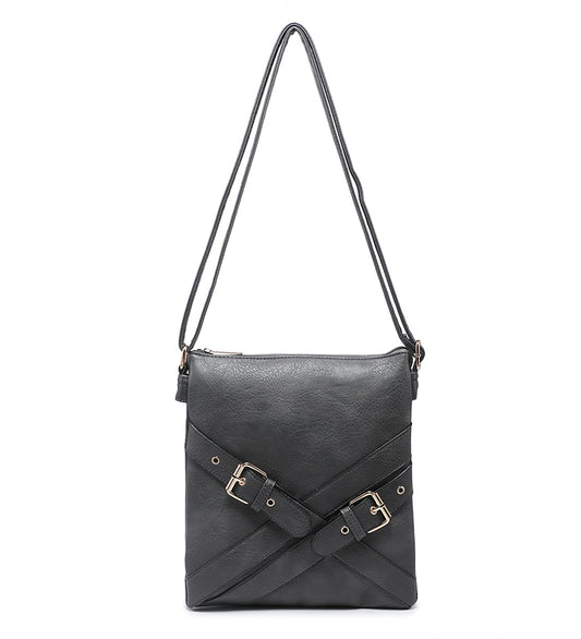 Grey Ladies Crossbody Bag With Cross Buckle Detail