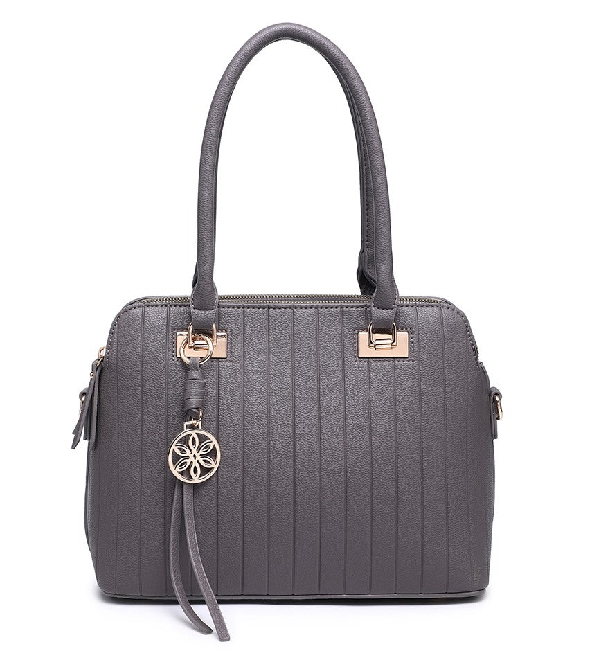 Grey Moda Handbag with Gold Detailing