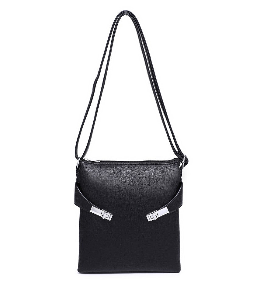 Black Crossbody Bag with Silver Detailing