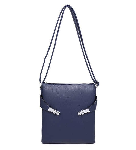 Blue Crossbody Bag with Silver Detailing