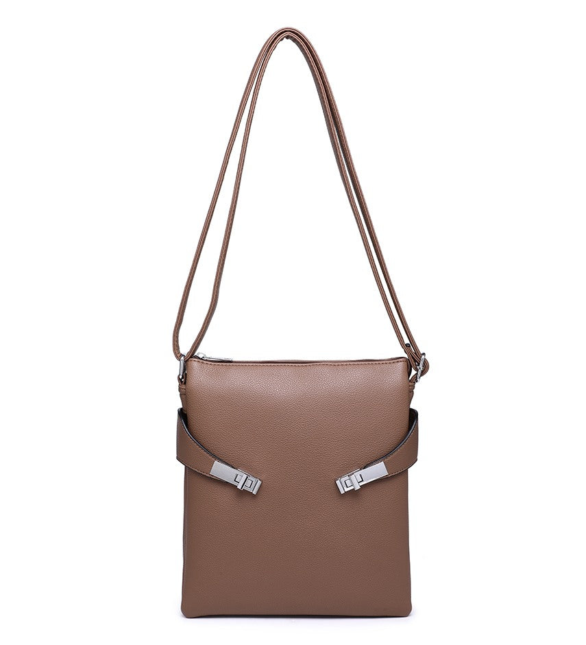 Khaki Crossbody Bag with Silver Detailing
