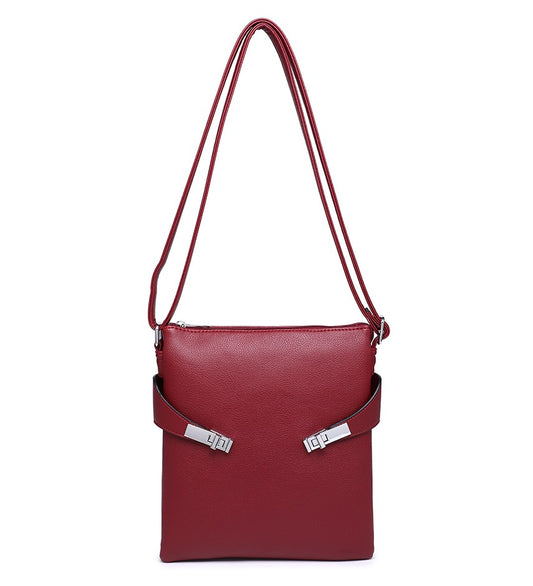 Red Crossbody Bag with Silver Detailing