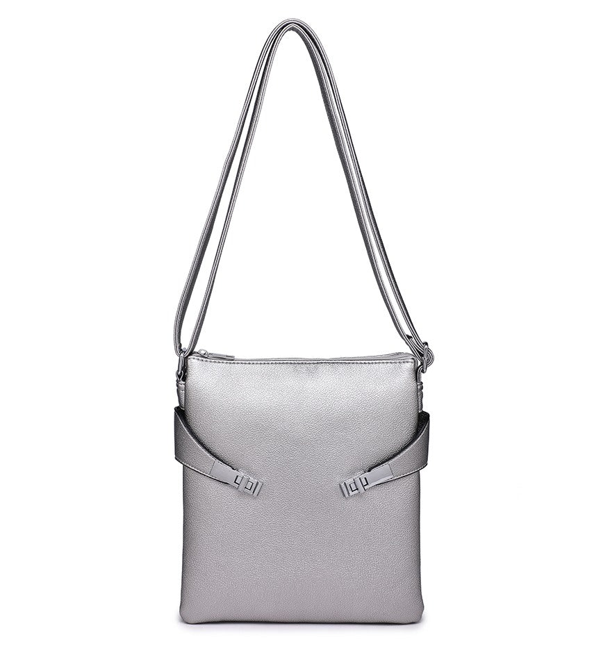 Silver Crossbody Bag with Silver Detailing