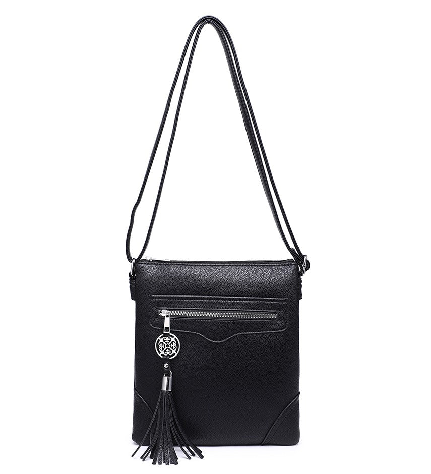 Black Crossbody Bag with Tassel Detail