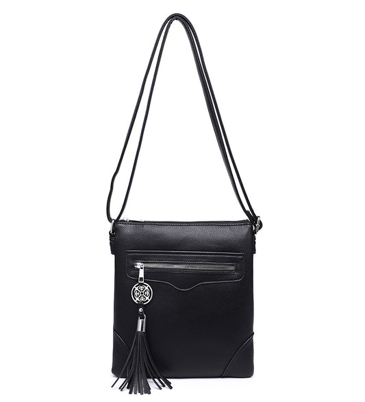 Black Crossbody Bag with Tassel Detail