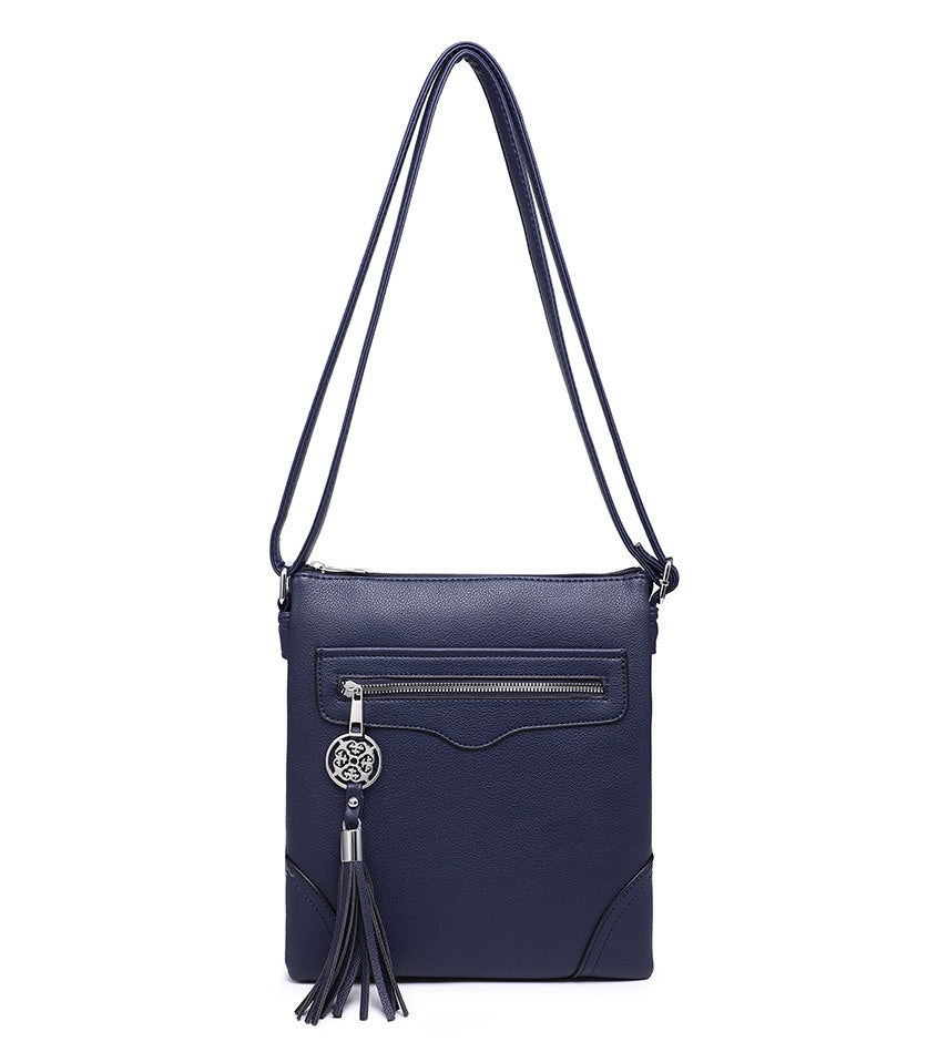 Blue Crossbody Bag with Tassel Detail