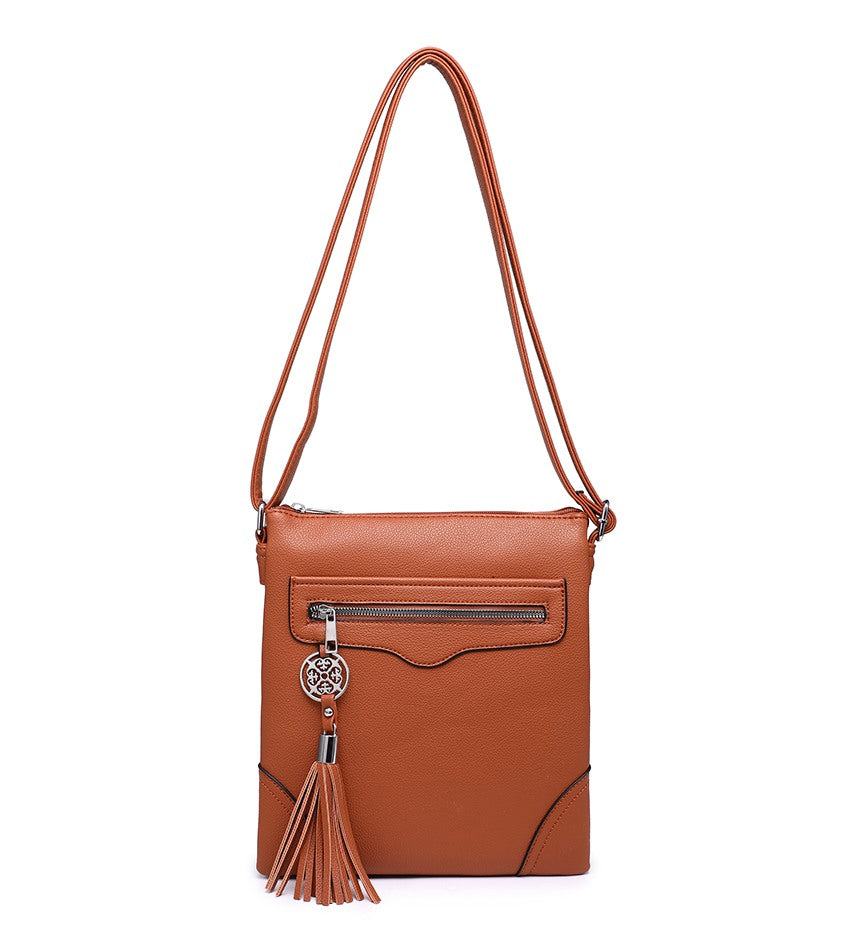 Brown Crossbody Bag with Tassel Detail
