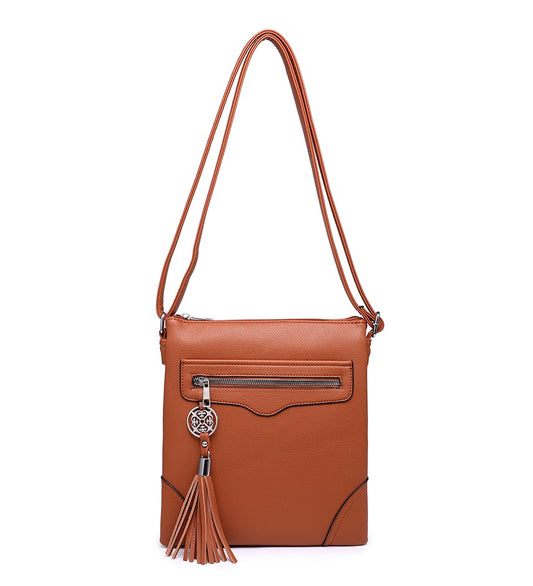 Brown Crossbody Bag with Tassel Detail
