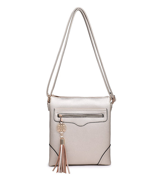 Gold Crossbody Bag with Tassel Detail
