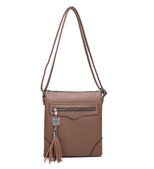 Khaki Crossbody Bag with Tassel Detail
