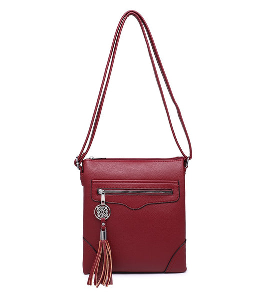Red Crossbody Bag with Tassel Detail
