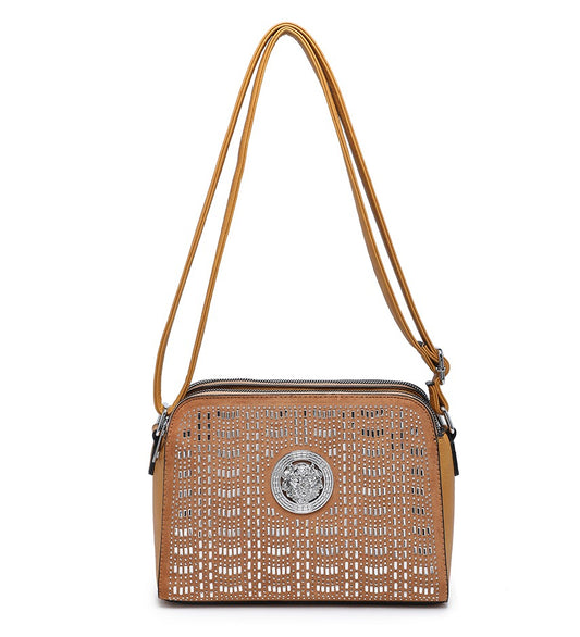 Mustard Ladies Handbag with Silver Gem and Bead Detailing