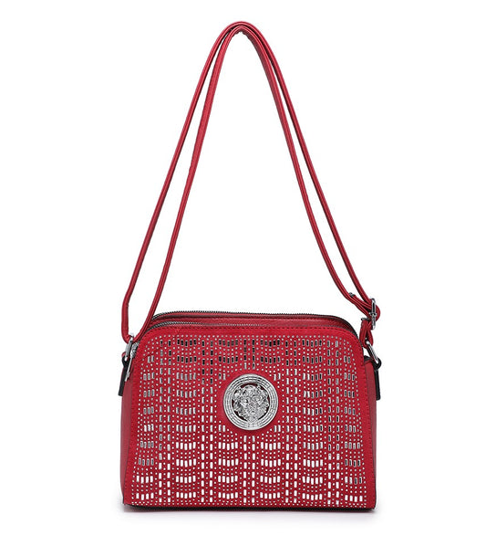 Red Ladies Handbag with Silver Gem and Bead Detailing