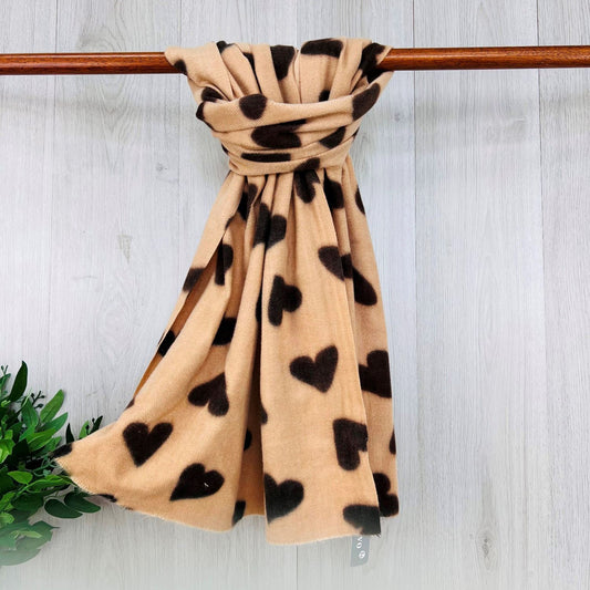 Beige Supersoft Winter Scarf With Hearts