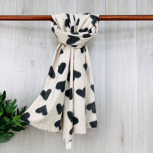 Black Supersoft Winter Scarf With Hearts
