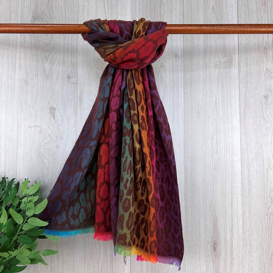 Brown Fine Winter Scarf With Coloured Panel Design