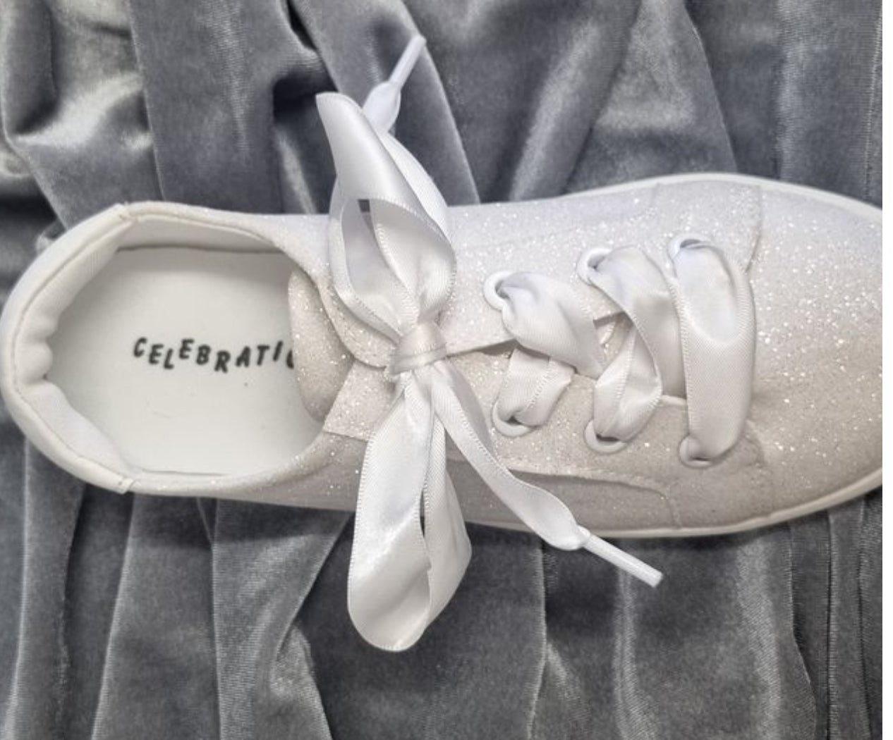 Taylor white communion trainer with ribbon laces
