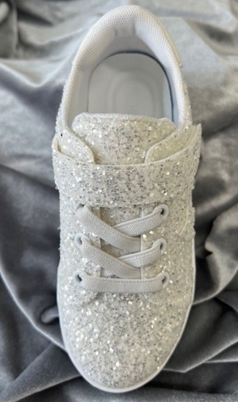 Tara white sparkley communion trainer with velcro strap
