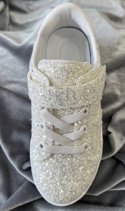 Tara white sparkley communion trainer with velcro strap