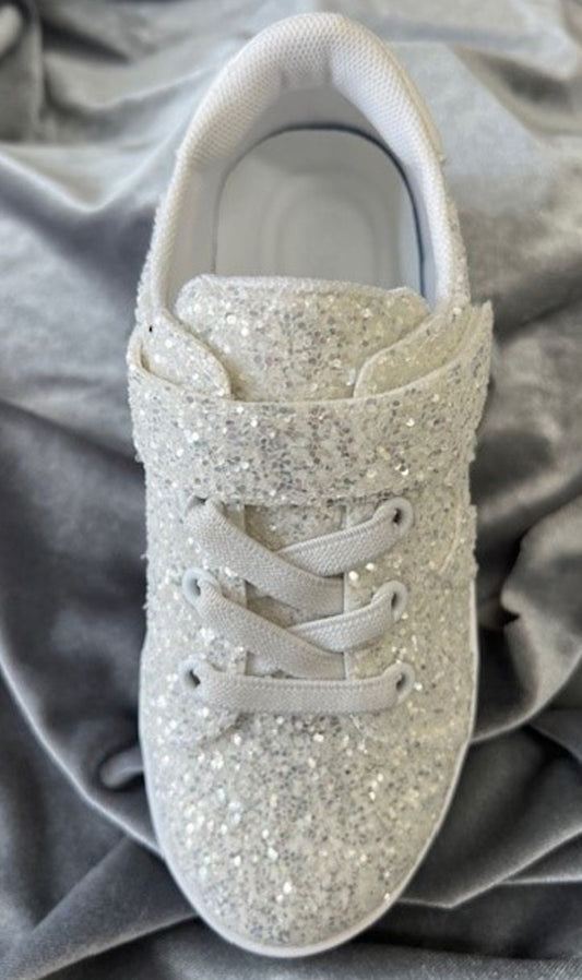 Tara white sparkley communion trainer with velcro strap