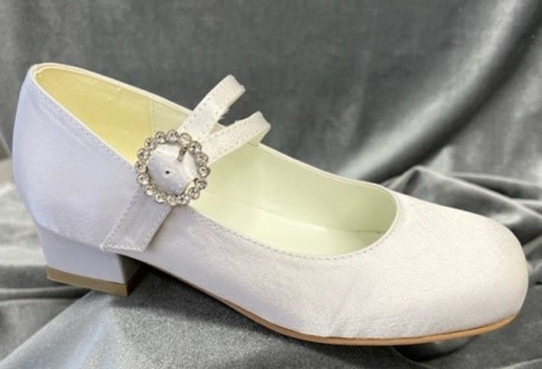 Anna satin communion shoe with diamanté buckle