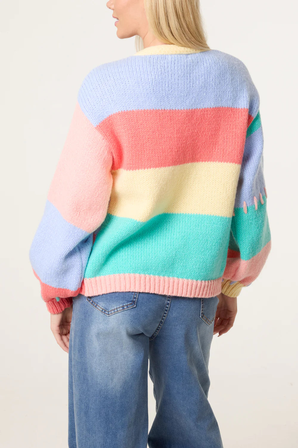 Orange Colour Block Knitted Flower Cardigan