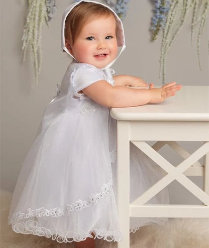 Baby Girls White Sparkling Christening Dress, Jacket and Bonnet Set