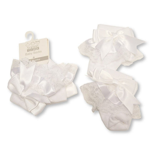 White Baby Lace Sock with Satin Bow