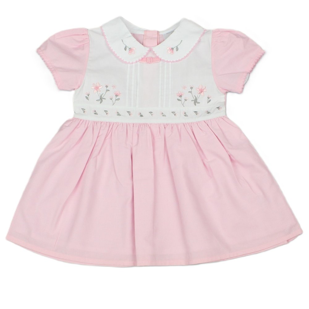 Baby Girls Lined Dress With Embroidery Detail (K34218)