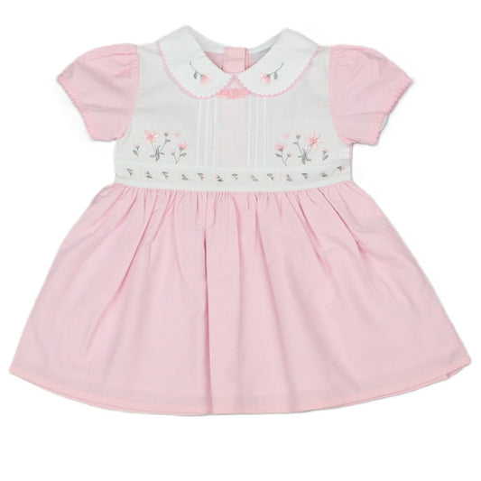 Baby Girls Lined Dress With Embroidery Detail (K34218)