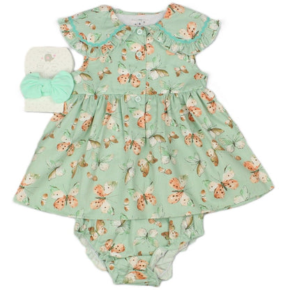 Baby Girls All Over Print Dress, Pant & Headband Set