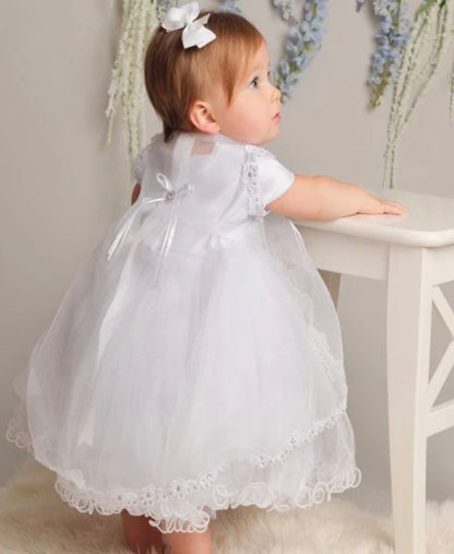 Baby Girls White Sparkling Christening Dress, Jacket and Bonnet Set