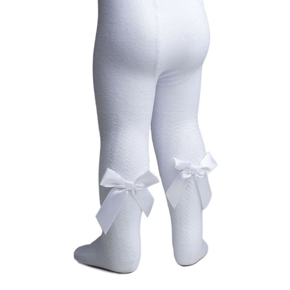 White Baby Tights with Leg Design and Back Bow