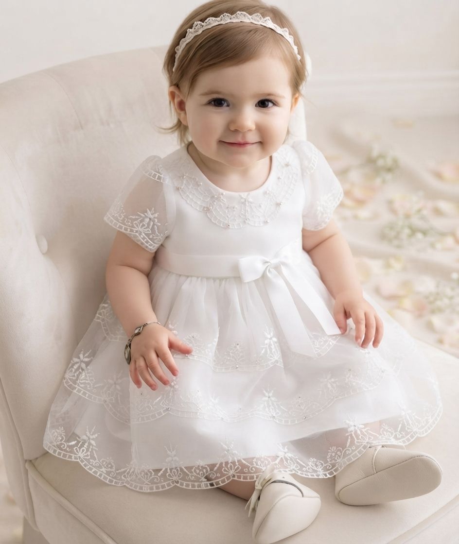 Baby Girl Ivory, Lace Collar Noemi Christening Dress