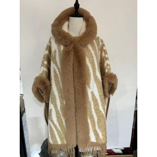 Zebra Print Faux Fur Cape