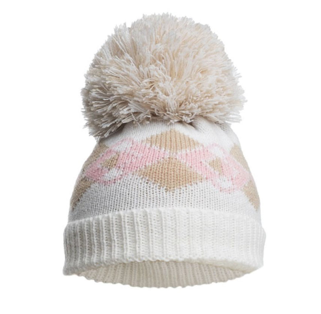 Pink Argyle Hat with Pom Pom and turnover