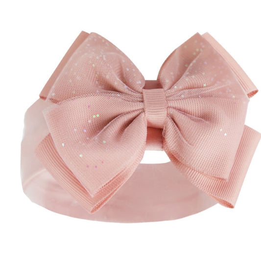 Dusky pink headband with glitter bow