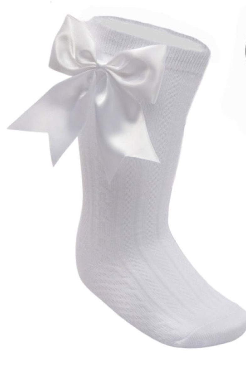 knee length white sock with satin bow