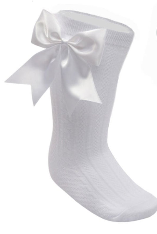 knee length white sock with satin bow