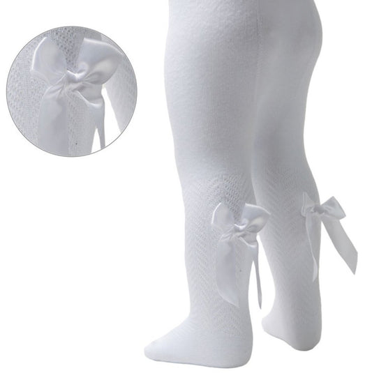 Plain Chevron  white Tights with Long Bow