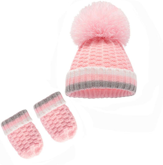 Blue Hat and Mittens Set trimmed with grey