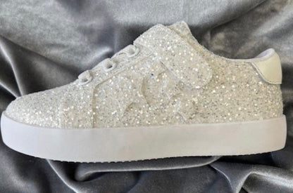 Tara white sparkley communion trainer with velcro strap