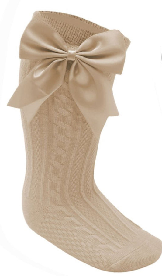 Coffee knee length sock with satin bow