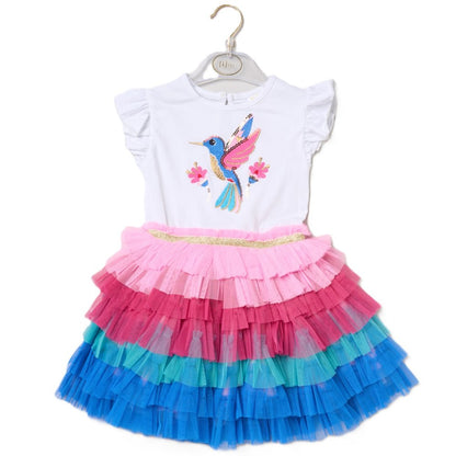 Girls Sequin Embroidery Hummingbird Tutu Dress