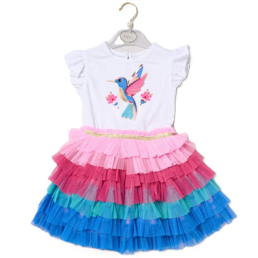 Girls Sequin Embroidery Hummingbird Tutu Dress