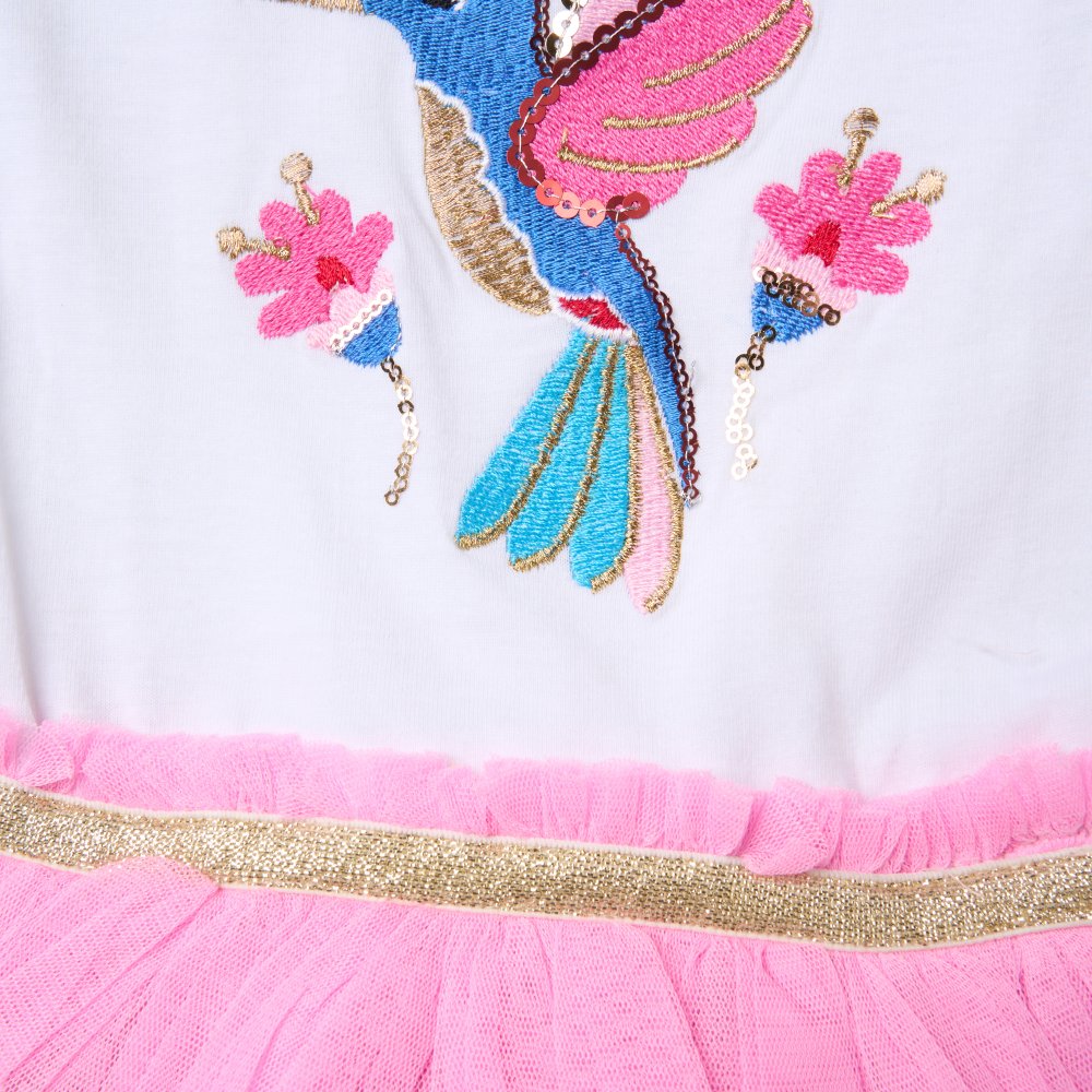 Girls Sequin Embroidery Hummingbird Tutu Dress